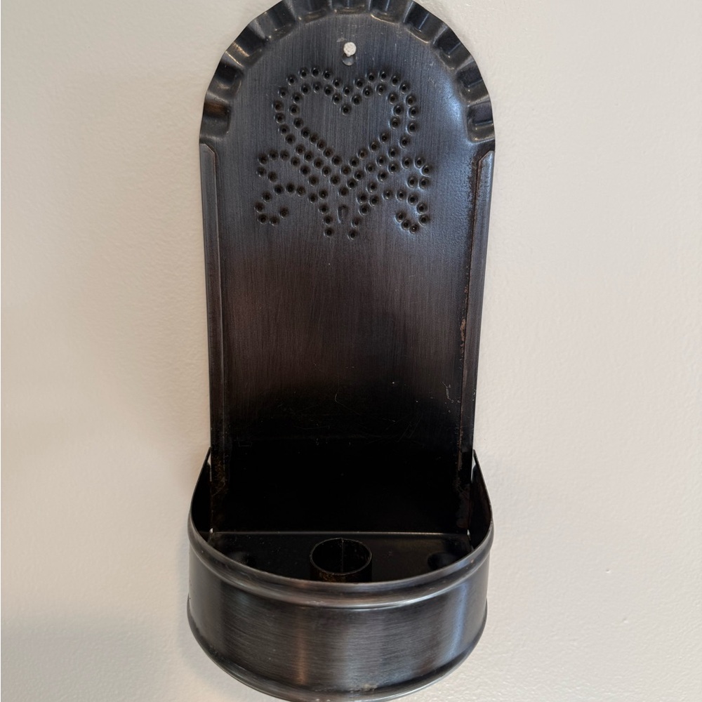 2- Black Metal Wall Sconce with punched  Heart Design